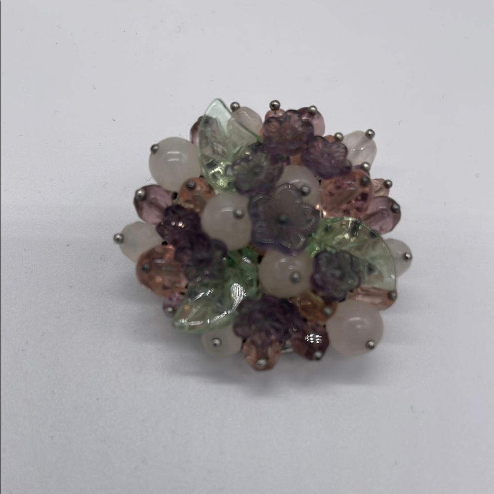 Vibrant Pink and Green Floral Brooch